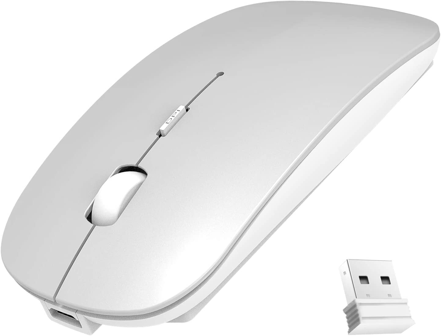 Wireless Mouse,Slim Wireless Portable Mobile Mouse,2.4G Noiseless Mouse with USB Receiver,Rechargeable Wireless Mouse for MacBook,Laptop,PC,Computer,Notebook (Silver)