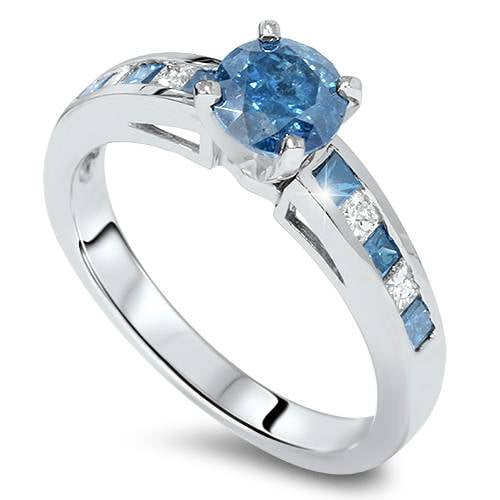 Pompeii 2 1/2ct Blue Diamond Princess Cut Engagement Ring 14K White Gold (I/J,I2-I3)