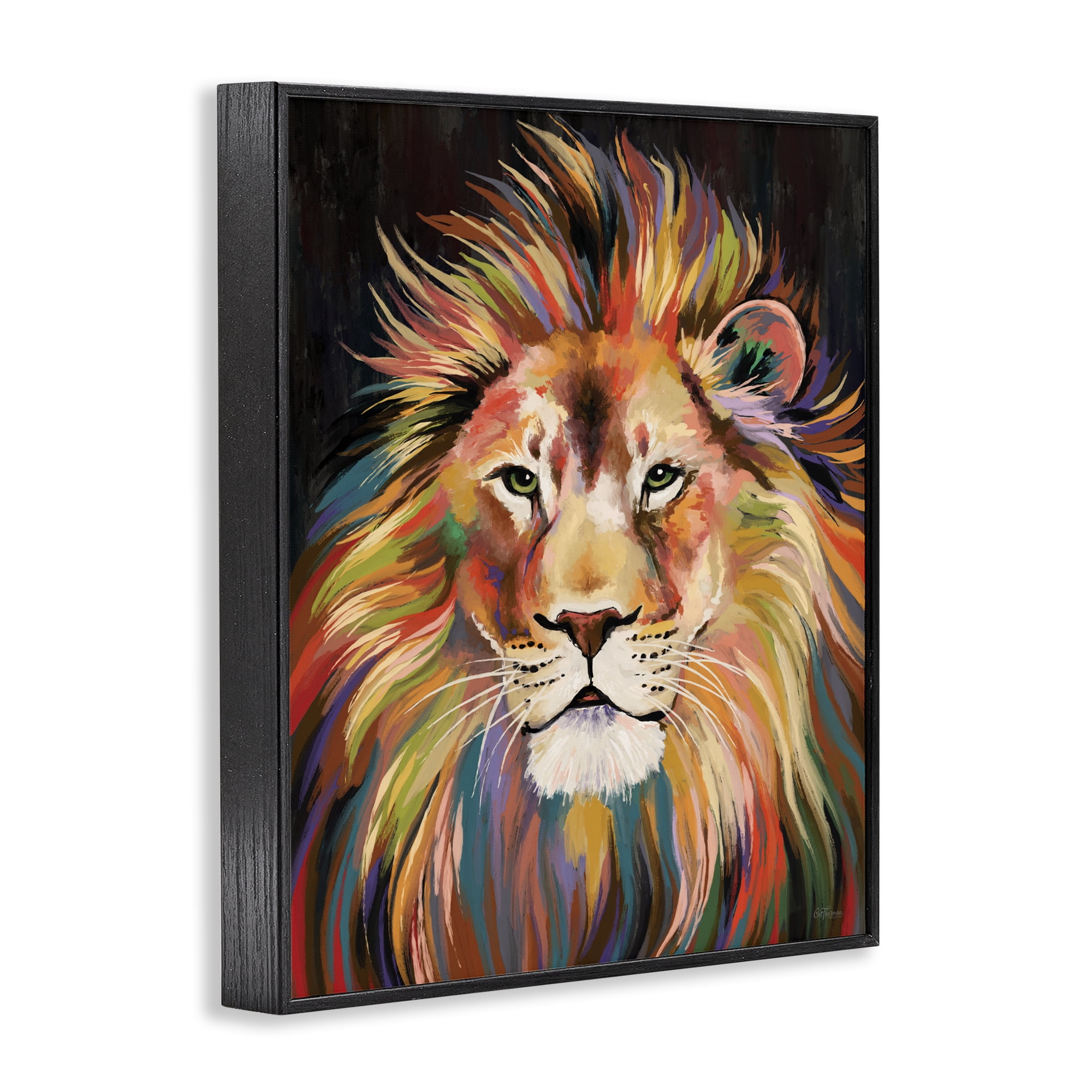 Stupell Industries Vibrant Majestic Rainbow Lion Black Framed Giclee Art, design by Cat Thurman Designs