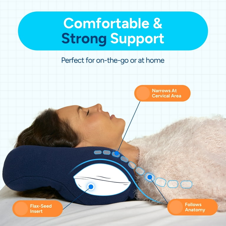 Sunshine Pillows Chiropractic Neck Pillow for Extra Neck Support Navy Blue Small
