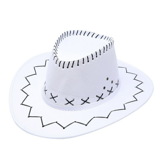 Prolriy Cowboy Hat Men Adult Casual Solid Suture Summer Western Fashion Cowboy Sun Hat Wide Brim Travel Sun Cap Hats for Men White One Size