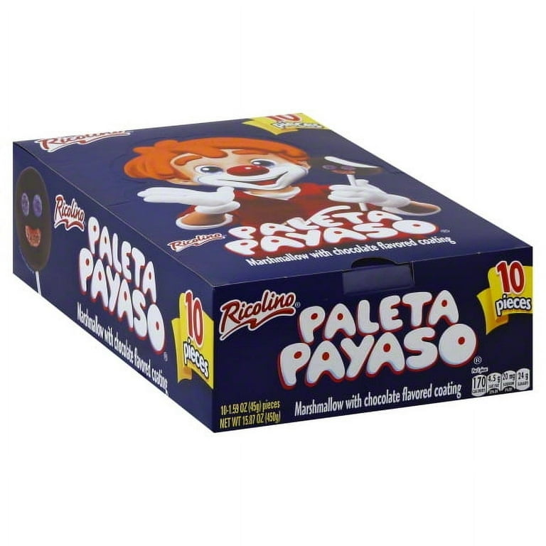 Ricolino Paleta Payaso Chocolate Marshmallow Lollipop, 10 Count Box