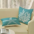 thumbnail image 4 of Coastal Pillow Covers 20x20 Set of 2 Aqua Teal Turquoise Coral Starfish Throw Pillows Nautical Ocean Decorations Summer Linen Beach Pillowcase Outdoor Decor Farmhouse Cushion Case for Couch, 4 of 6