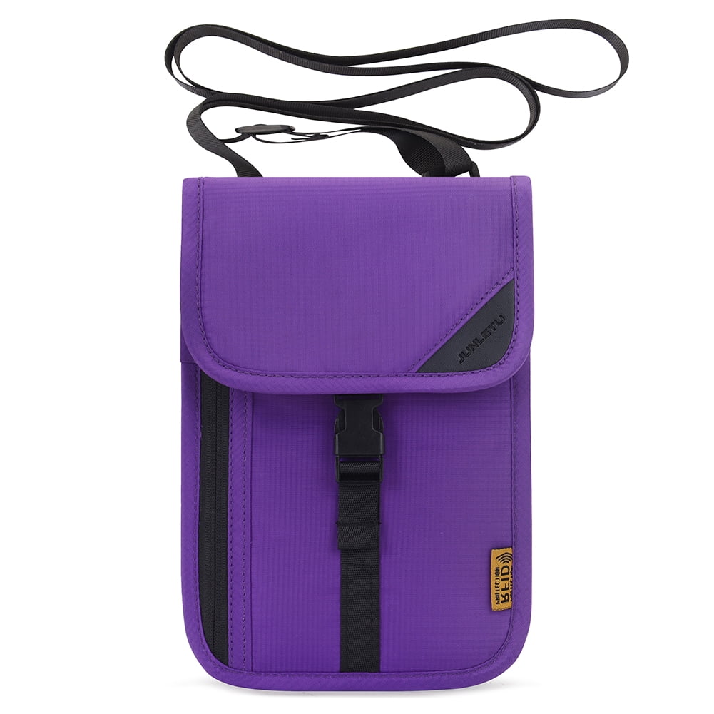 Waterproof Travel Passport Bags RFID ID Credit Card Neck Pouch (Purple