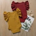 thumbnail image 3 of Newborn Baby Girl Ruffle Short Sleeve Romper Bodysuit Basic Solid Color T-Shirt Tops Summer Clothes Navy Blue 6-12 Months, 3 of 8