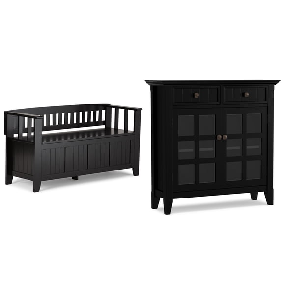 Acadian Solid Wood 48 inch Wide Storage Bench and 36 inch Wide Storage Cabinet in Black
