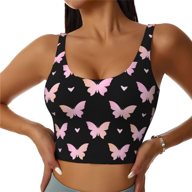 Balery Gradient Butterfly Sujetadores deportivos con espalda cruzada para mujer, acolchados, sin costuras, de alto impacto, ideales para yoga, gimnasio, entrenamiento y fitness.-X-Large