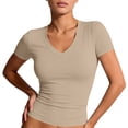 thumbnail image 2 of Womens Basic V Neck Short Sleeve Spring T Shirts Slim Fit Crop Y2k Tee 2026 Summer Gym Workout Cute Top Complexion S, 2 of 7