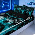 thumbnail image 3 of Erosebridal Neon Cyan Gamepad Zipper Twin Comforter Sets with Fitted Sheet and 2 Pillowcases for Boys Men, Square Game Controller Zipper Bedding Set, Black Reversible, 4 Pieces, 3 of 7