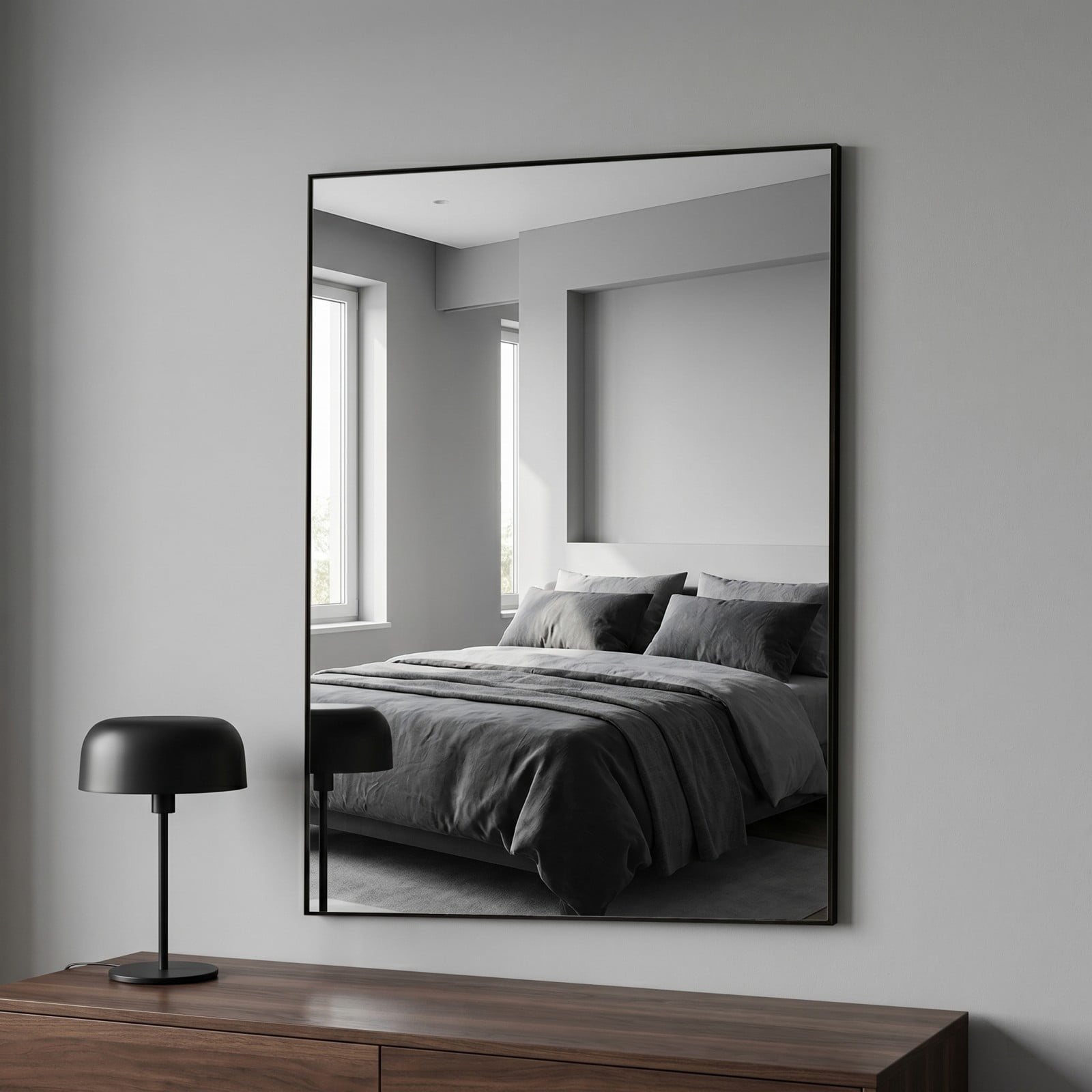 Gleamira 36"x40" Rectangular Bathroom Wall Mounted Mirror Vanity Mirror, Black