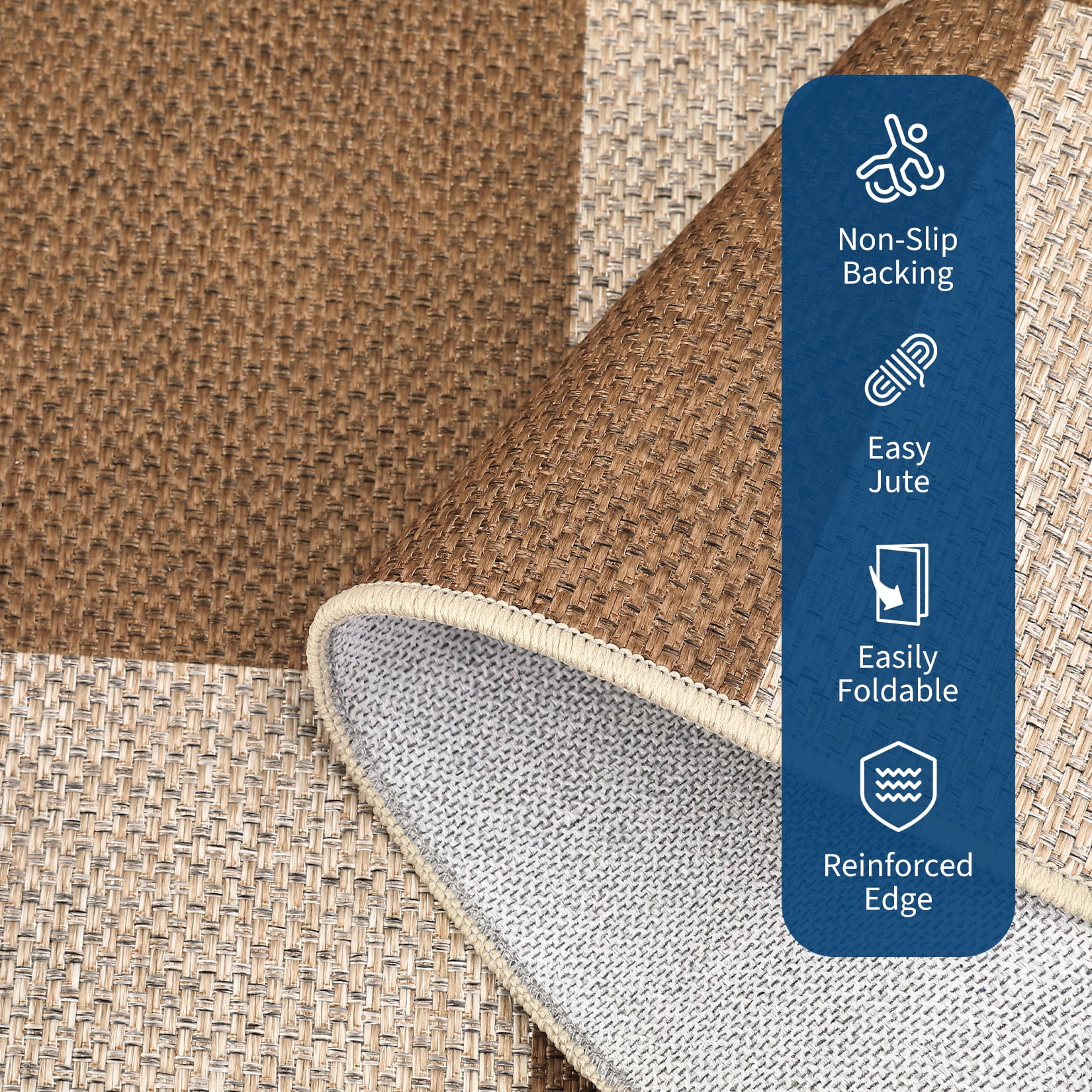 Hasoo Large Washable Rug 9' x 12' Area Rug for Living Room Easy Jute Check Non-Slip Neutral Indoor/Outdoor Decor Carpet, Brown