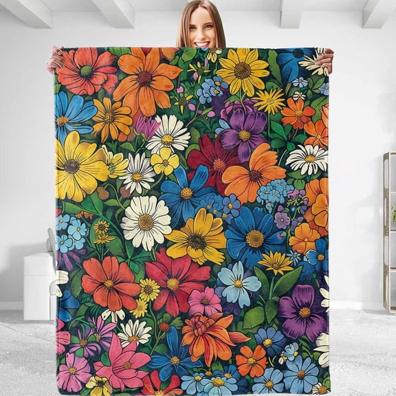 Colorful Flower Throw Blanket - Plush, Soft, and Cozy Lightweight Flannel Blanket, Warm and Fuzzy - Ideal Gift for Animal Lovers, Perfect for Couch, Sofa, Bed, Travel, Office - 50"x60"
