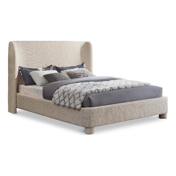Bowery Hill Upholstered Beige Fabric Queen Bed with Curved Headboard