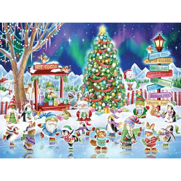Holiday Skating Christmas Jigsaw Puzzle 550 Piece by Vermont Christmas Company - Fully Interlocking & Randomly Shaped Pieces - 24" x 18" - Family Christmas Puzzles