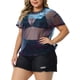thumbnail image 4 of Blusa de fiesta para mujer de talla grande Agnes Orinda, transparente de malla holográfica, 2X, negra y morada, 4 of 6