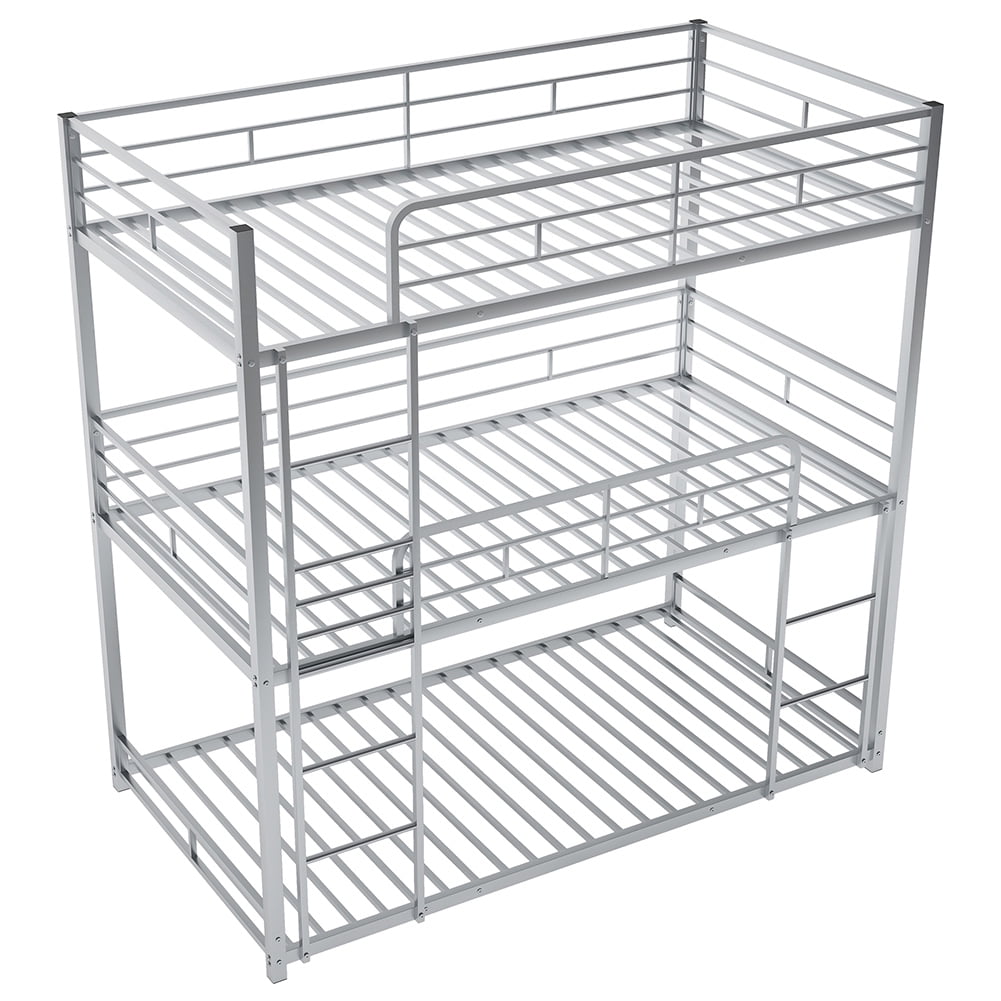 Kadyn Metal Triple Bunk Bed, Twin Over Twin Over Twin Bunk Bed, Heavy Duty Steel Frame, Silver Kadyn Metal Triple Bunk Bed, Twin Over Twin Over Twin Bunk Bed, Heavy Duty Steel Frame, Silver