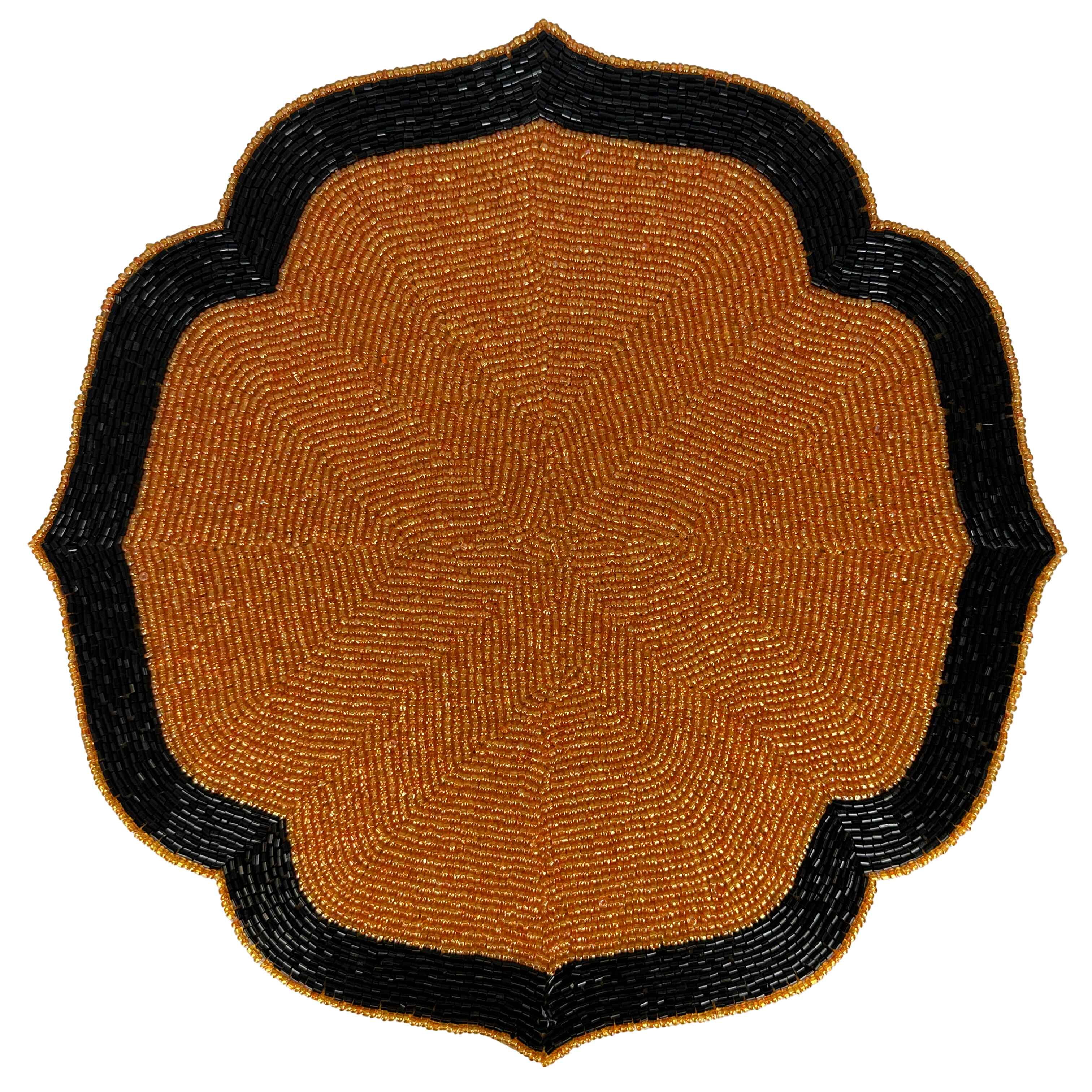 Decozen Warm Copper and Black Beaded Placemats for Dining Table - Set of 8-14 Inches for Kitchen Decor Scratch Heat Resistant Charger Durable Tablemats