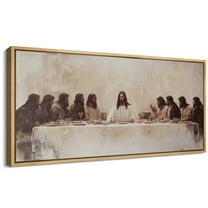 Large Framed Canvas Print The Last Supper Wall Art Decorative Ready to Hang Painting for Living room Bedroom - 60"x30" Natural Frame