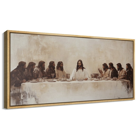 Large Framed Canvas Print The Last Supper Wall Art Decorative Ready to Hang Painting for Living room Bedroom - 60"x30" Natural Frame