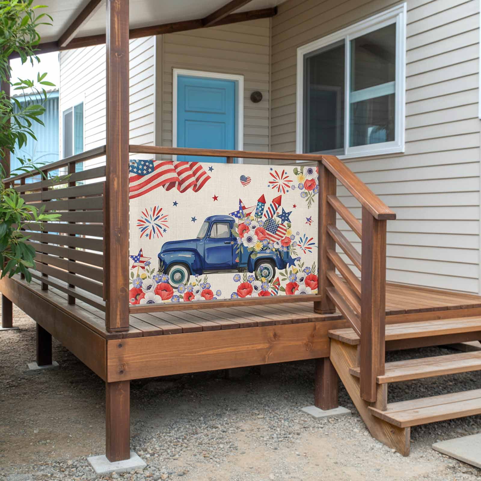 4th of July Flags for Outside 3x5 ft Fireworks Poppy Truck Outdoor Flags Double Sided Grommets USA Flag Patriotic Stars Stripes Patio Yard Flag for Outdoor Party Porch Independence Day