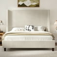 thumbnail image 5 of VanAcc King Size 61" Corduroy Upholstered Bed Frame with Vertical Stripe Wingback Headboard/Cream, 5 of 7