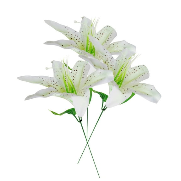 NANDIYNZHI 3 Pcs White Artificial Lily Flower, Realistic Long Stem Real Touch Stargazer Lily, Faux Lily Flower Fake Floral with Rods for Home Party Wedding Table Centerpiece Garden DIY Craft