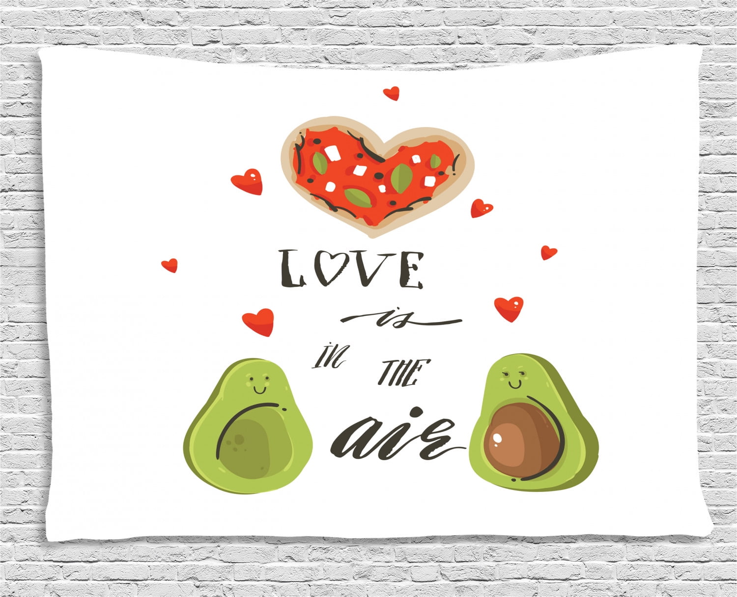Avocado Tapestry, Valentines Day Themed Cartoon Avocado Couple in Love