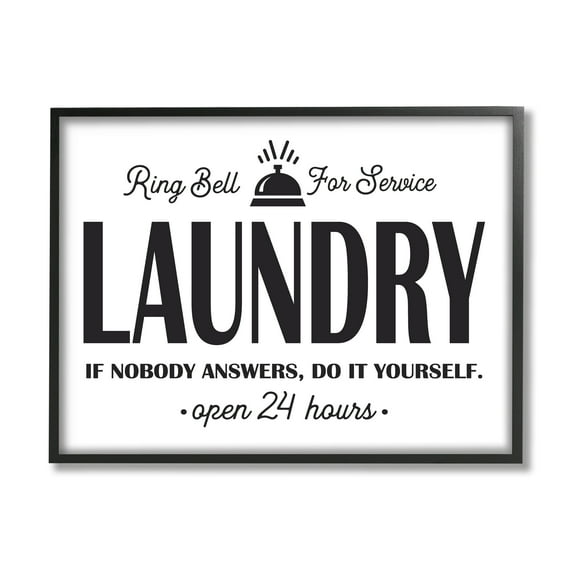 Stupell Industries Ring Bell Laundry Signage Vintage Text Style Graphic Art Black Framed Art Print Wall Art, Design by Lettered and Lined