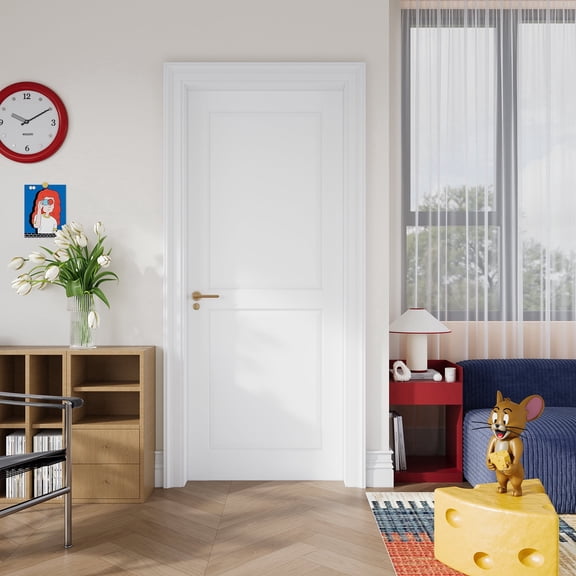 24'' X 80'' White 2 Panel Solid Manufactured Wood Primed Interior French Door Bedroom Door Slab