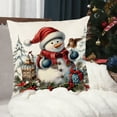 thumbnail image 3 of Snowman Christmas Throw Pillow Cover 18x18 Inch, Festive Red and Blue Holiday Decor Pillowcase with Snowman Scene for Sofa Cushion C, 3 of 6