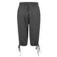 thumbnail image 6 of HKYNLAG Bermuda Shorts for Women Knee Length Cotton Linen Elastic Waist Drawstring Shorts Summer Capris Pants with Pockets Dark Gray XL, 6 of 7