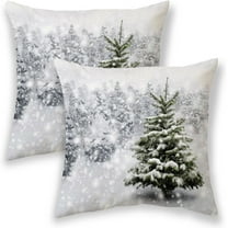Winter Pillow Covers 18x18 White Snowflake Tree Decor Throw Pillows Case for Couch Christmas Indoor Outdoor Decorative Cushion Cases for Sofa Bed Decorations Set of 2