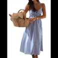 thumbnail image 2 of Vestido de Verano con Cuello en V para Mujer, A Rayas, Estilo Bohemio, para Playa, con Tirantes Finos y Lazo en la Espalda. Azul XL, 2 of 10