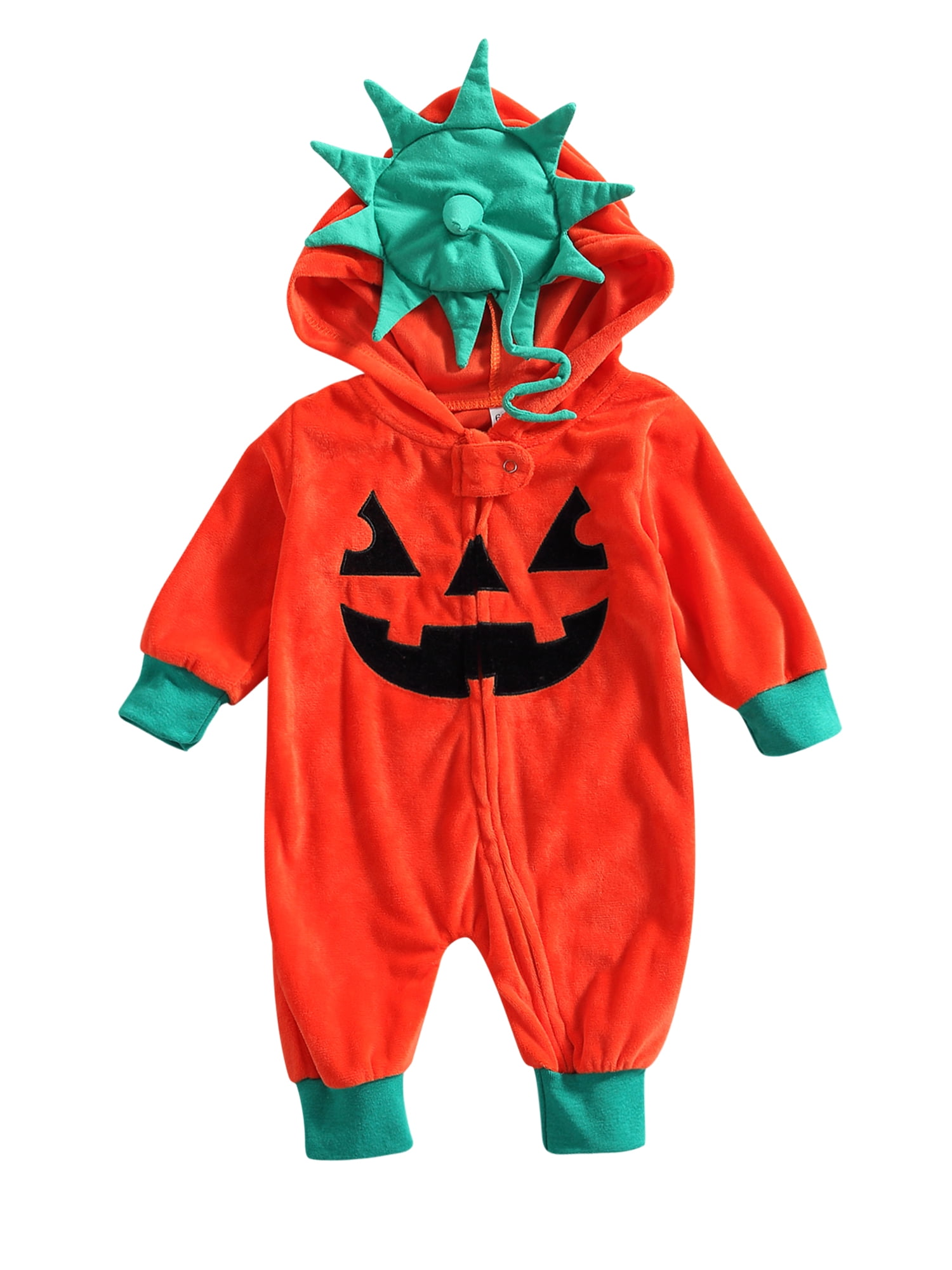 Newborn Girls Halloween Outfits Pumpkin Romper Smiley Print Bodysuit 