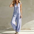 thumbnail image 5 of Casual Summer Sleeveless Jumpsuit With V-Neck Button Front And Striped Pattern, Solid Loose Fit, 5 of 6