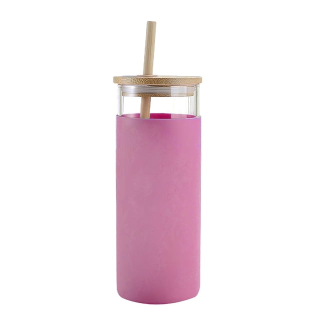 Silicona Alta Paja De Vidrio De Borosilicato Botella De Vidrio De Una Sola Capa 600Ml Taza De Té Con Tapa De Bambú Manga De Aislamiento De Paja Para Oficina Hogar 1Pcs Manga Yuarrent HA026595-05