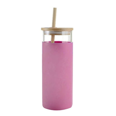 

Portable Silicone Sleeve Glass Bamboo Straw Lid 600ML Large Capacit Water Cup Sports Water Bottle With Straw Outdoor Travel Home