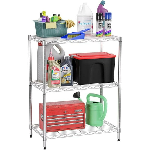 3-Shelf Adjustable,Storage Shelves Wire Shelving Shelving Unit Metal Shelves Storage Shelf,13" D x 23" W x 30" H,Chrome