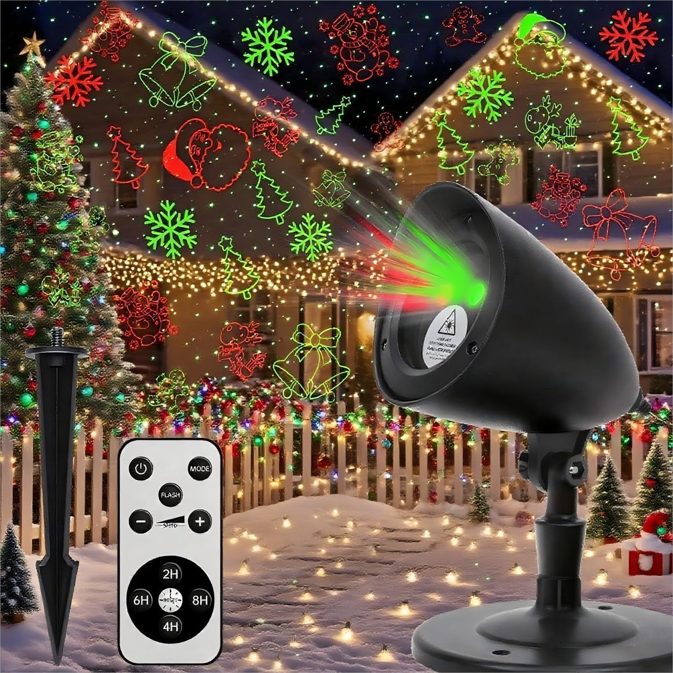 Holiday Laser Projector Lights Outdoor Dynamic Snowflake Lighting Effects Holiday Projector Outdoor with Remote Christmas Spotlights for House Yard Garden Xmas Decoration