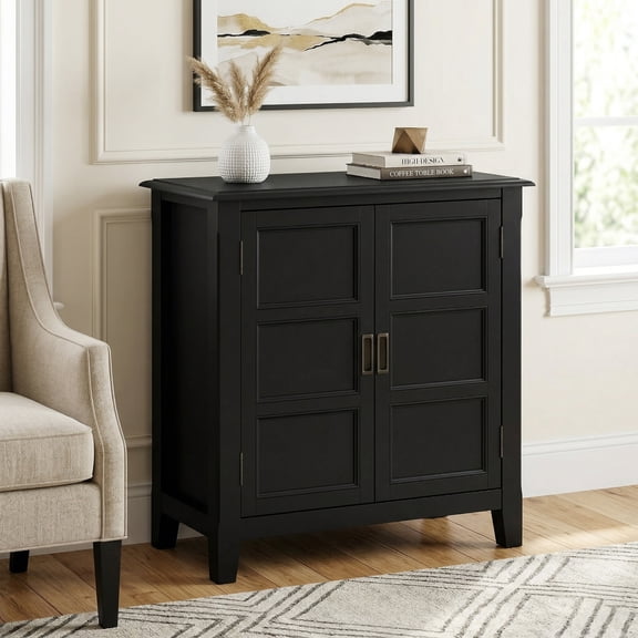Burlington 30 inch Wide Solid Wood Transitional Low Storage Cabinet in Black