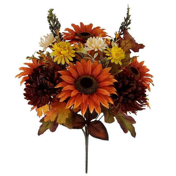 Mainstays 18.5in Indoor Artificial Orange Sunflower and Mum Bouquet.