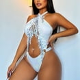 thumbnail image 4 of PEASKJP Womens Swimsuits One Piece Womens Rave One Piece Bodysuit Sexy Leg Rings Swimsuit for Festival Dance Rave Clothing,White M, 4 of 6