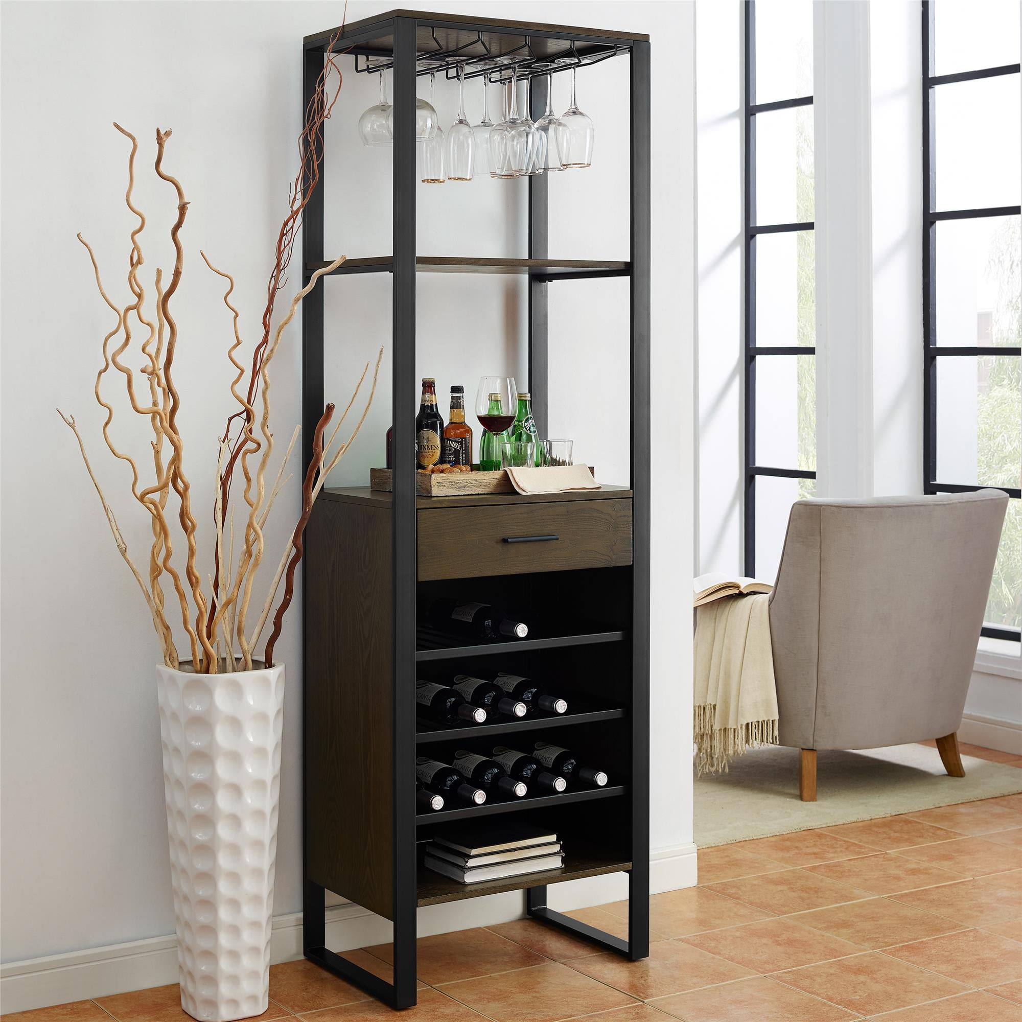 Dorel Living Soto Bar Cabinet with Wine Storage, Ash Veneer with