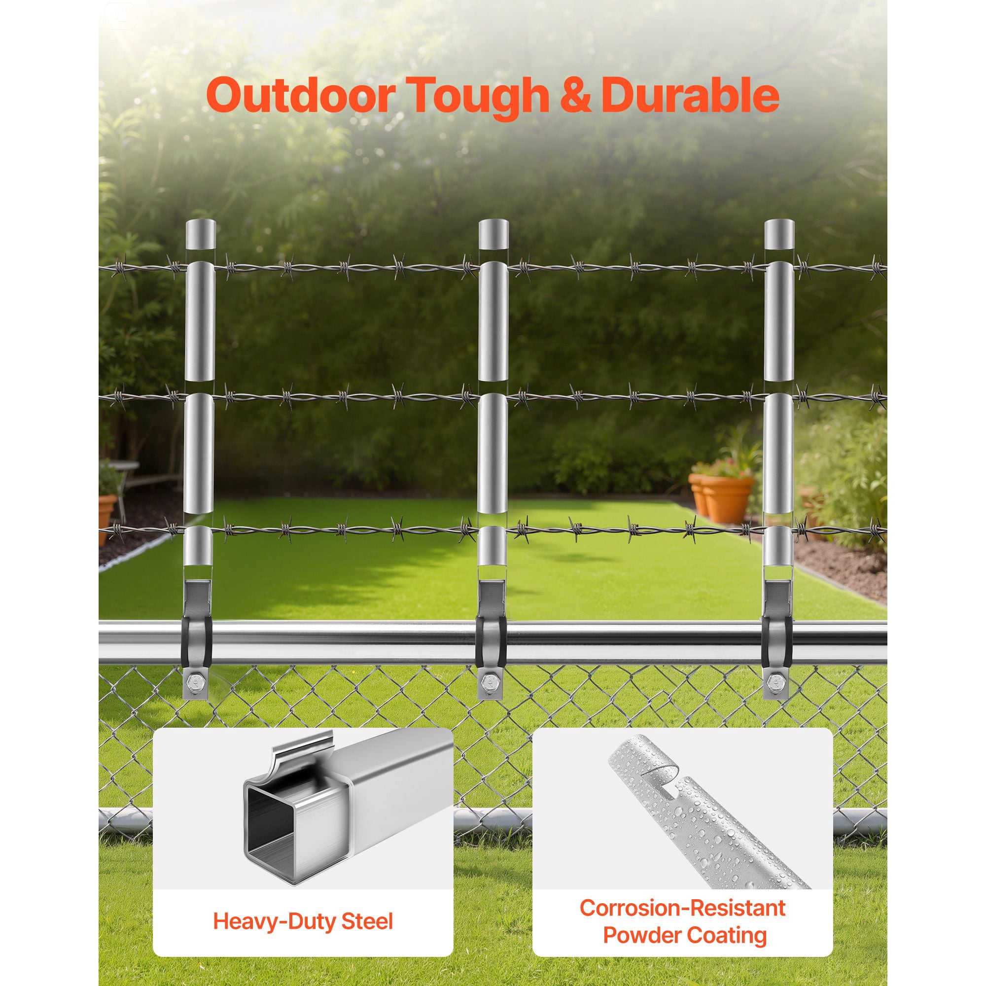 Fence Post Extenders 10-Pack 14.8" Height, 惟 Bracket, Heavy-Duty Steel, Tool-Free Mounting, Hook Rings, for Chain Link Fence Privacy