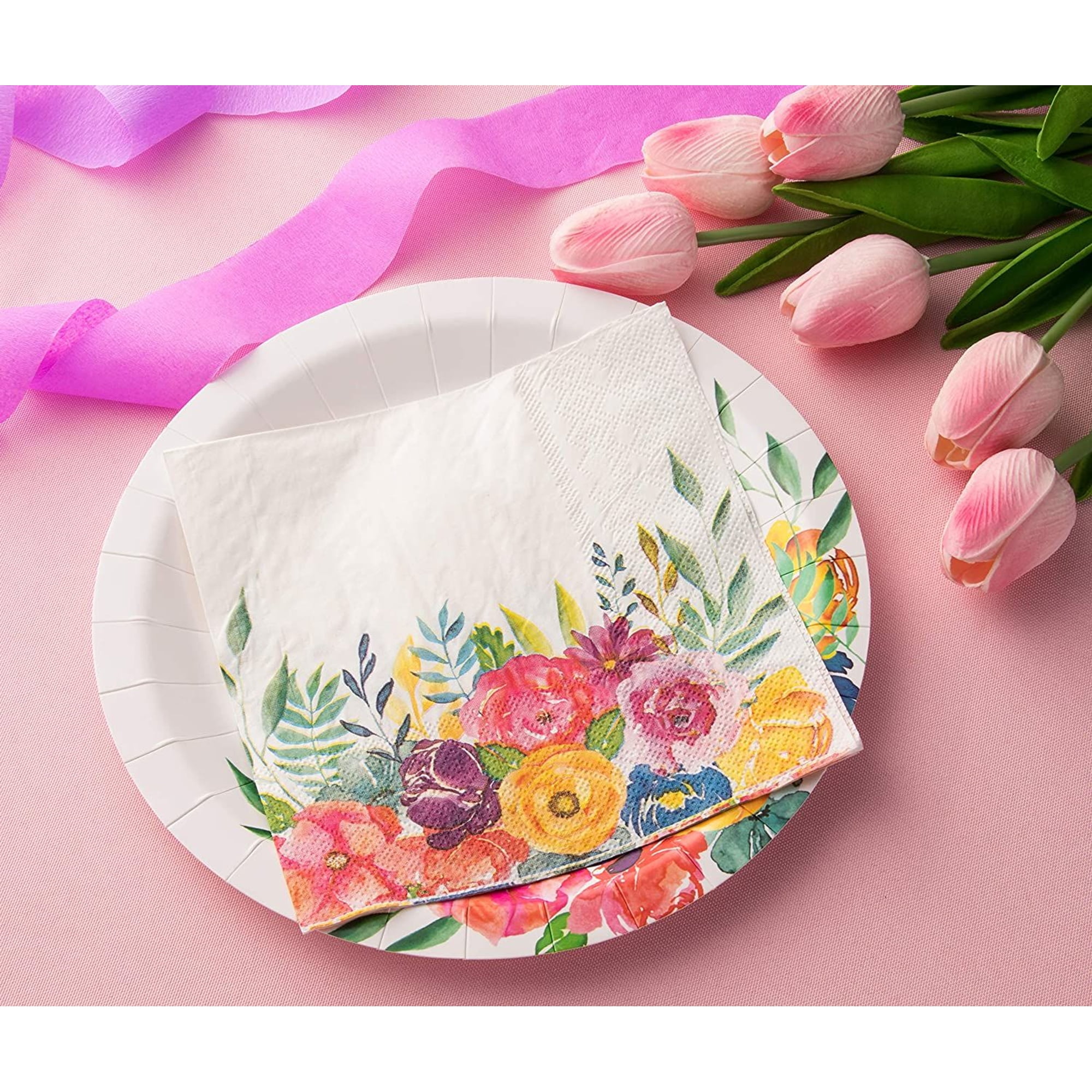 150 Pack Pink Floral Paper Napkins for Bridal Shower, Birthday, Spring Tea  Party (6.5 In)