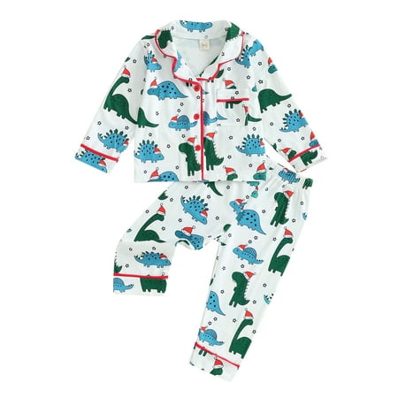 

Mioliknya 2Pcs Baby Christmas Pajamas Long Sleeve Dinosaur Print Shirt + Pants