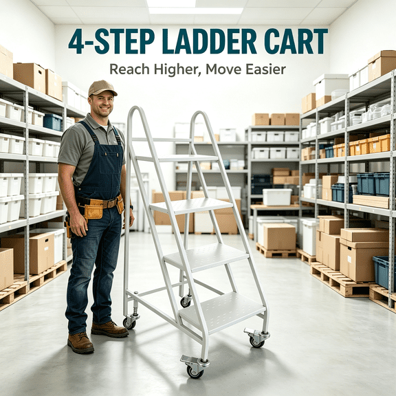 Rolling Stair Ladder 4 Step, Heavy Duty Platform Step Ladder with Non-Slip Pedals and Locking Wheels, 661 LBS