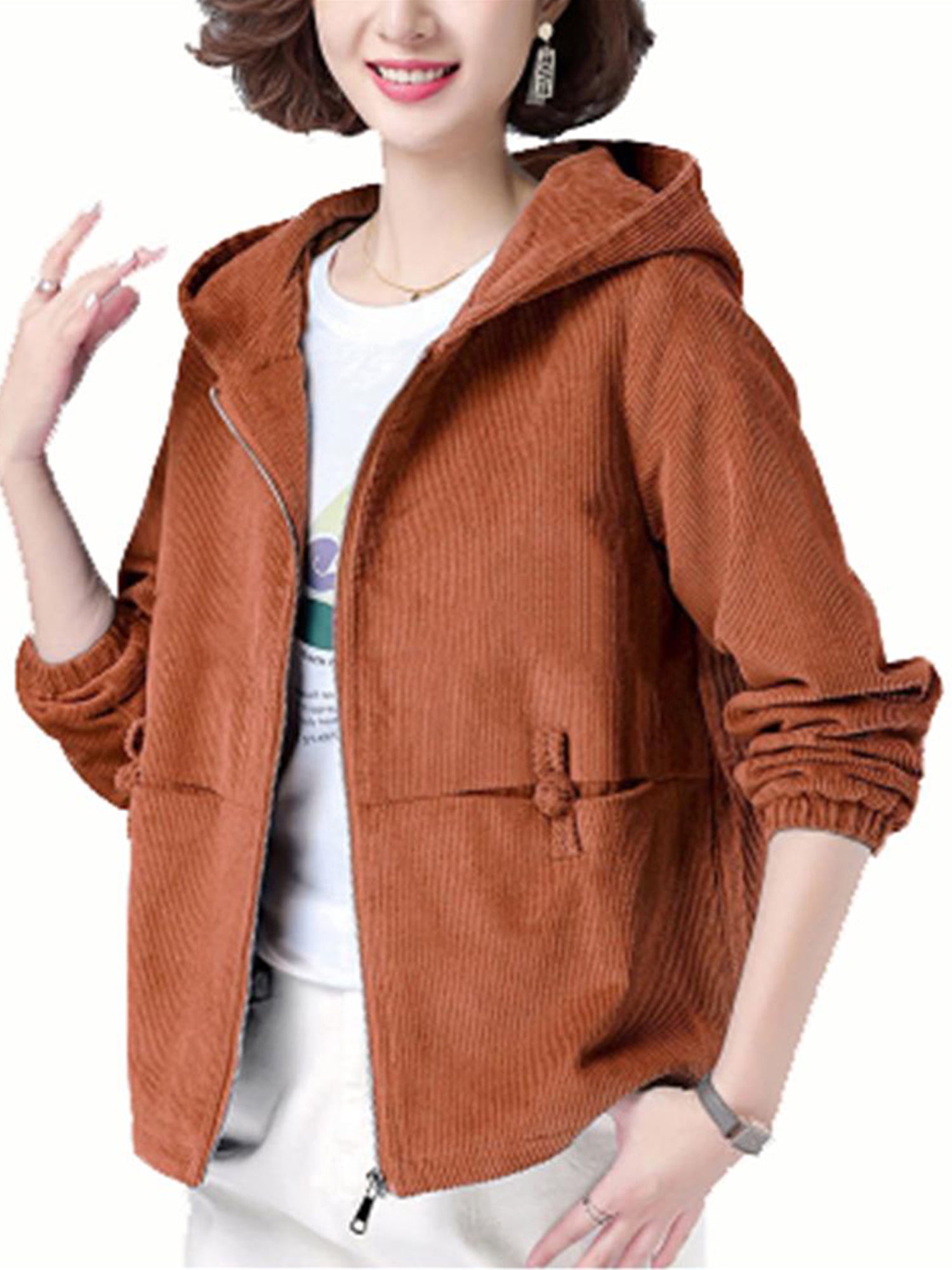 FEIWO Women's Corduroy Hooded Jacket 