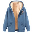 thumbnail image 2 of Xdegoge Heavy Weight Fleece Jacket Women Sherpa Lined Thermal Casual Oversized Graphic Hoodies Cozy Long Sleeve Hooded Full Zip Jackets Warm Cold Weather Fuzzy Winter Fashion Clothes with Pockets, 2 of 4
