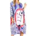 thumbnail image 4 of Sakkas Trina Women's Casual Loose Beach Poncho Caftan Dress Cover-up Many Print - KAF1009-Blue - One Size, 4 of 5